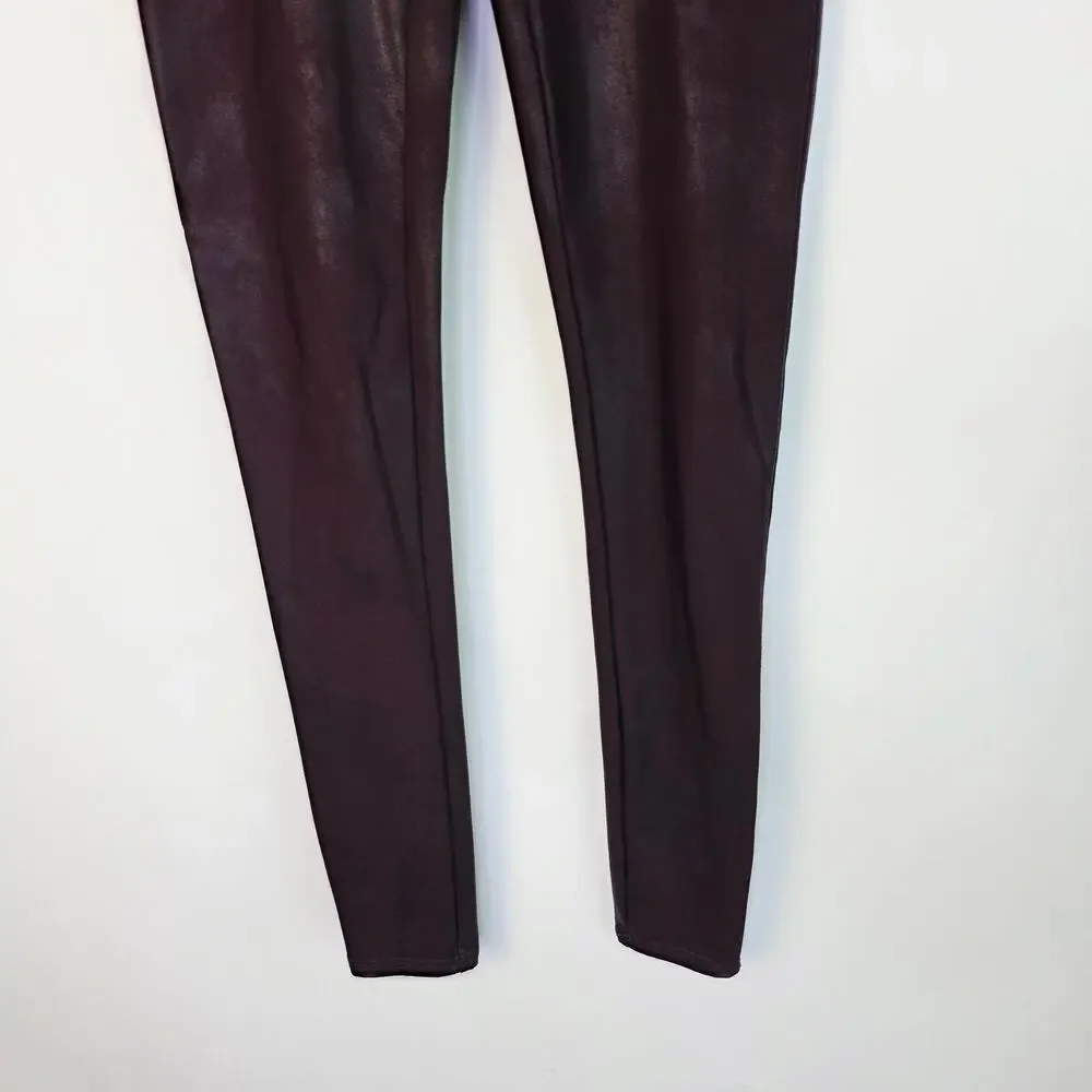 SPANX Faux Leather Leggings Medium Burgundy High Waist Shaping Baddie Moto